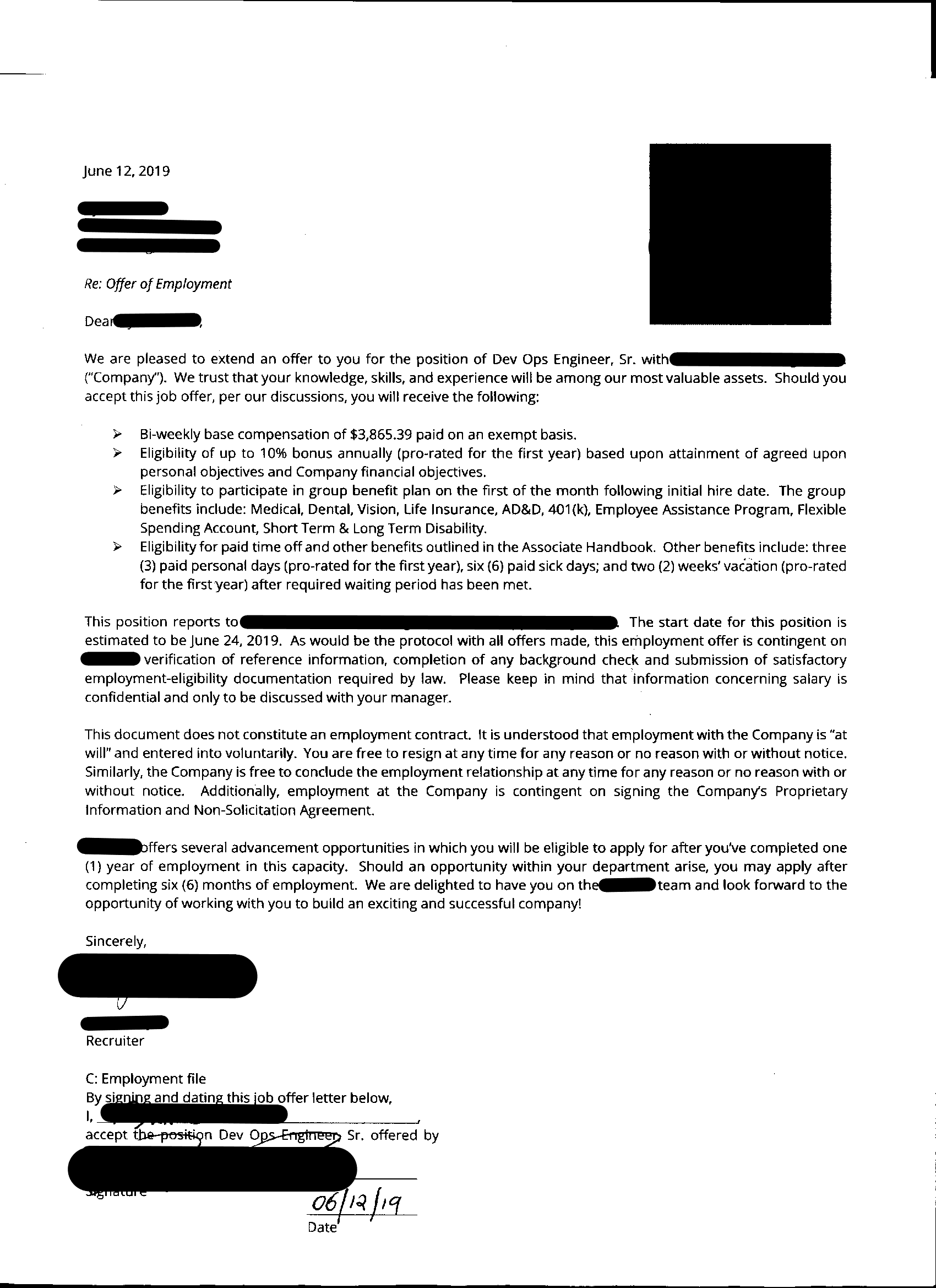 Offer of Employment - Fodder